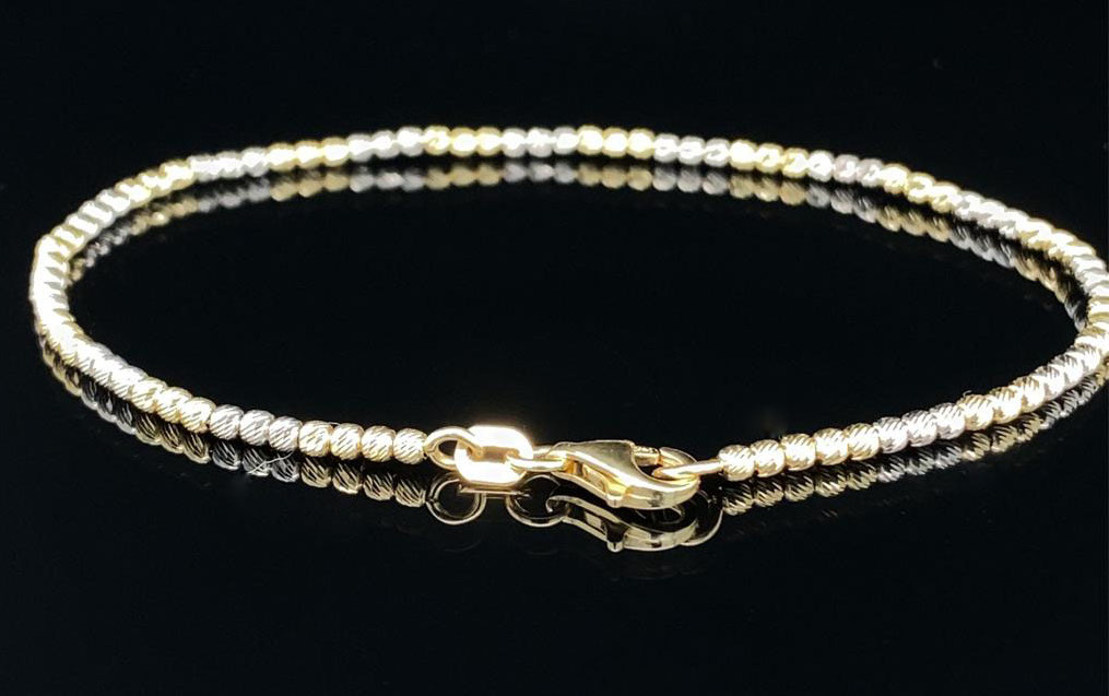 Fußkette Kugel diamantiert 585 Gelbgold Weißgold 14 Karat Kugelkette 25cm-23cm